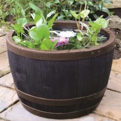 Blenheim Black Oak & Copper Effect Half Barrel Planter - 40cm -Growhaus Zone 2407071 ls