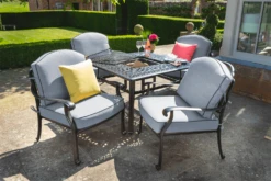 Hartman Amalfi 4 Seat Square Lounge Set With Fire Pit In Antique Grey/Platinum