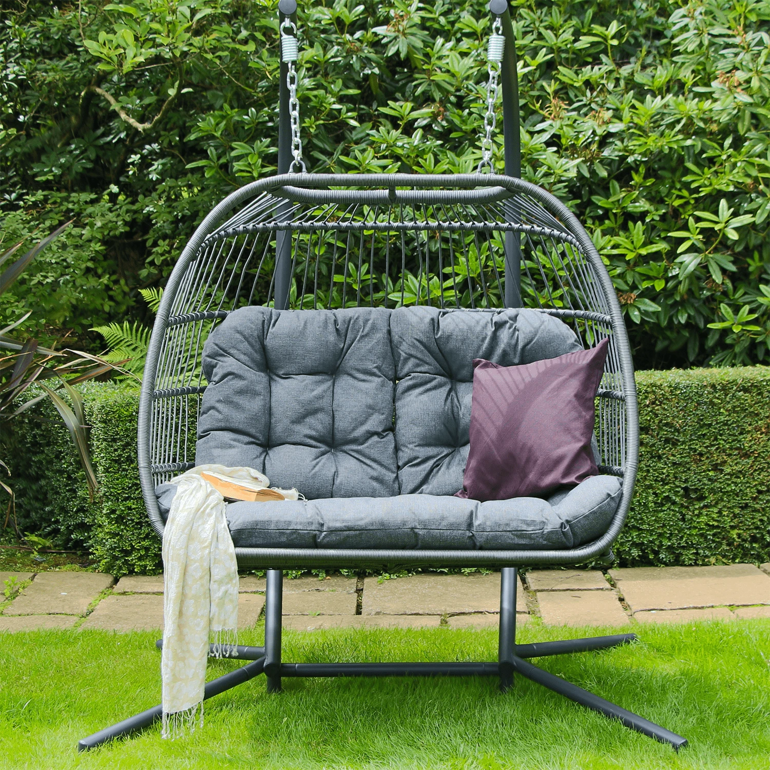 Eleanor Folding Double Hanging Egg Chair Cocoon In Grey 3 Eleanor Folding Double Hanging Egg Chair Cocoon In Grey