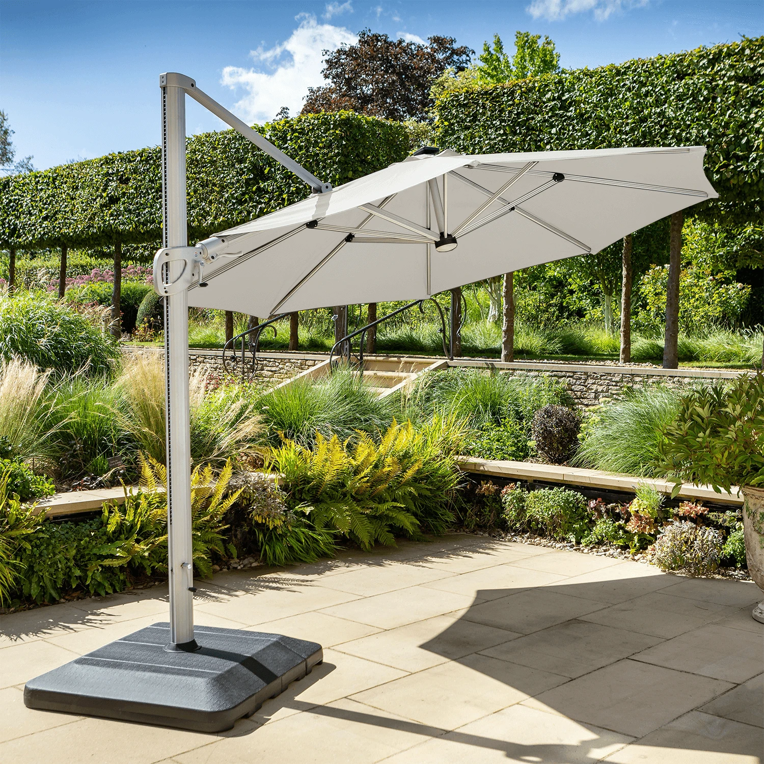 Hartman Caribbean Round Cantilever Parasol With Solar Powered Lights - Natural 3 Hartman Caribbean Round Cantilever Parasol With Solar Powered Lights - Natural