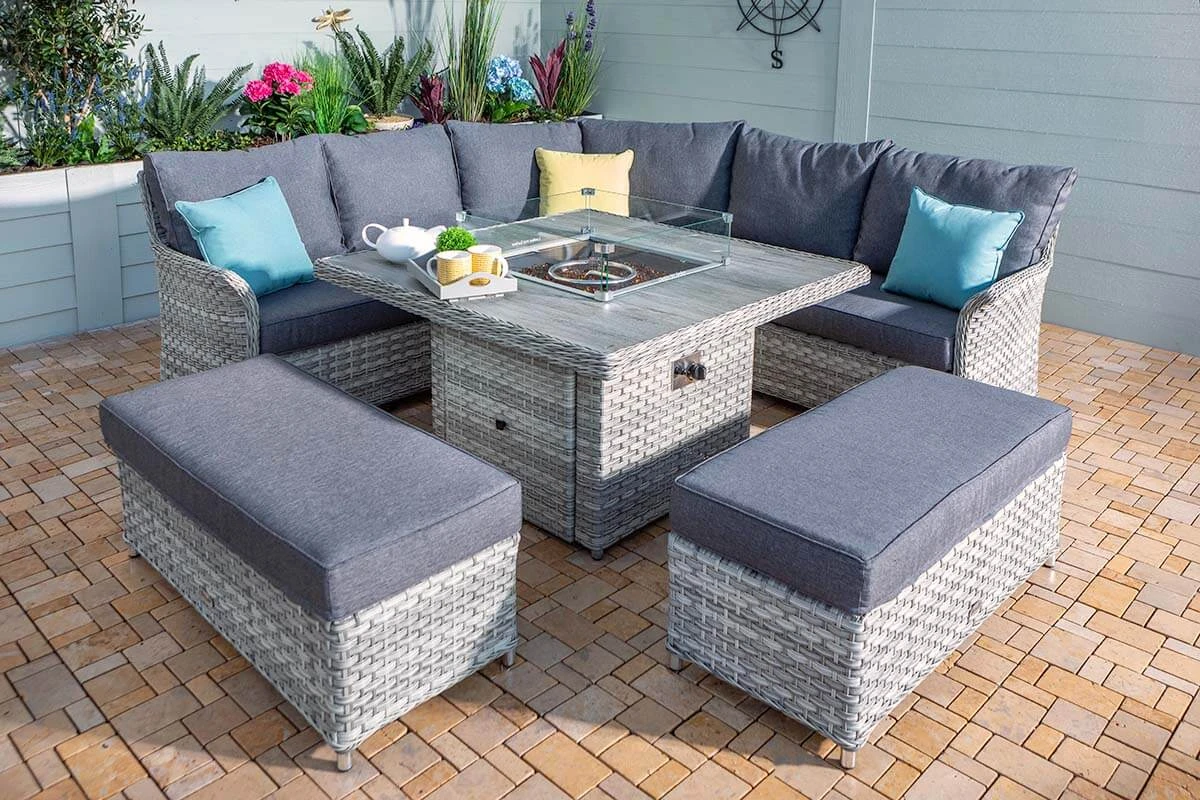 Hartman Heritage Grand Square Corner Sofa Set With Gas Fire Pit Table In Ash / Slate 3 Hartman Heritage Grand Square Corner Sofa Set With Gas Fire Pit Table In Ash / Slate