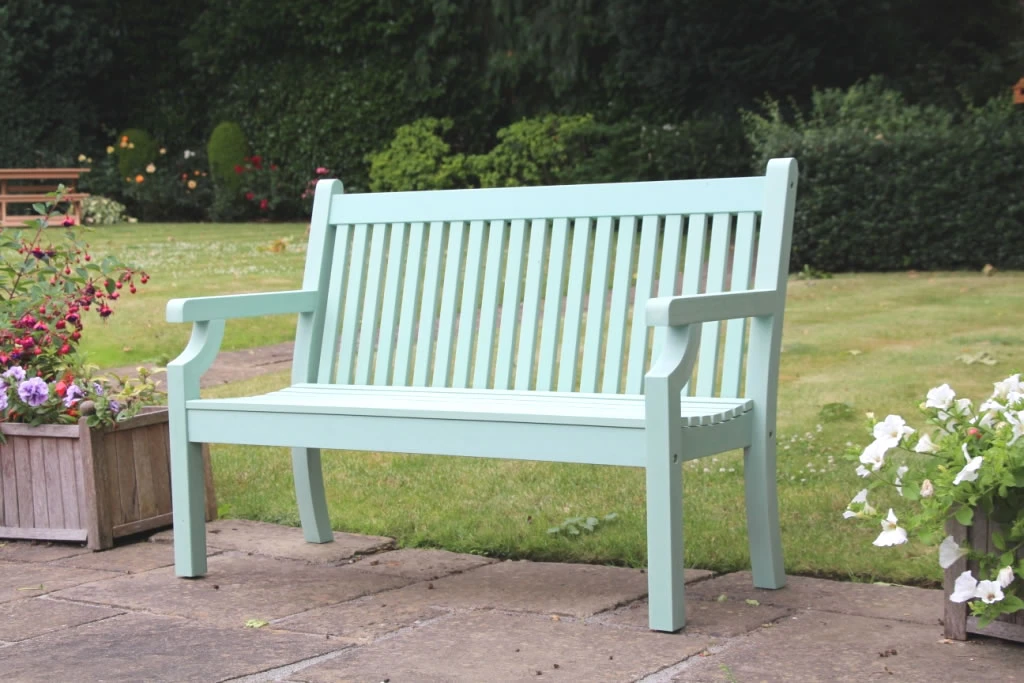 Sandwick Winawood 3 Seater Wood Effect Garden Bench - Duck Egg Green 4 Sandwick Winawood 3 Seater Wood Effect Garden Bench - Duck Egg Green - Image 2