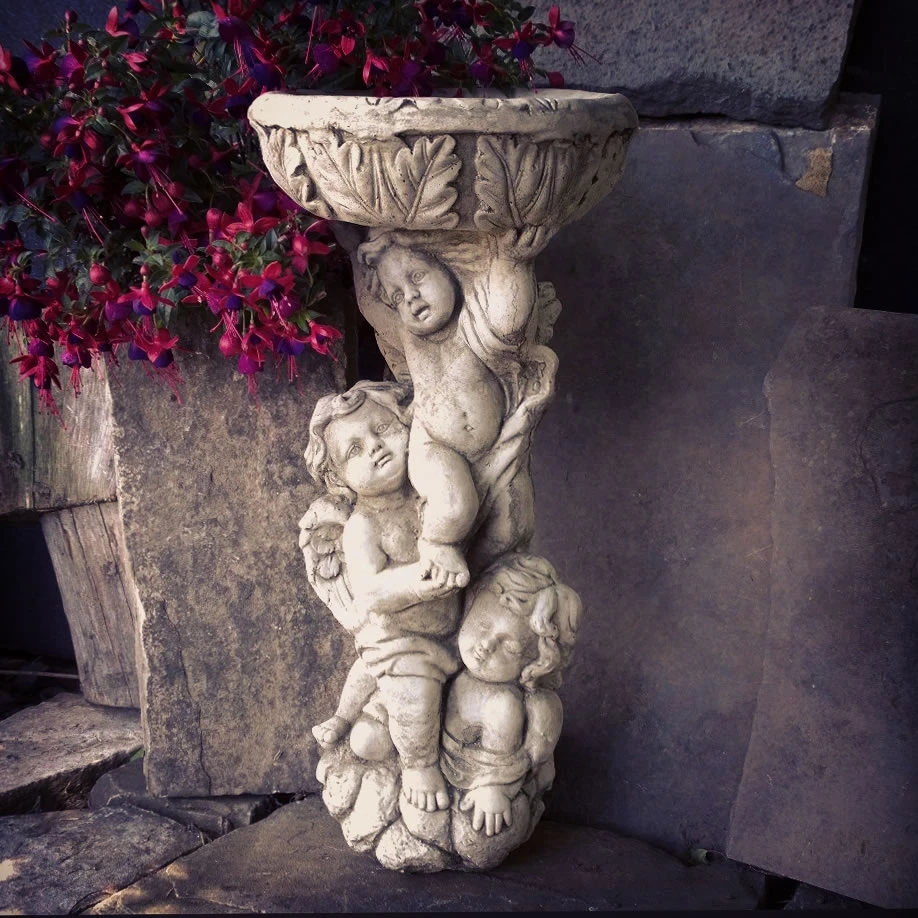Climbing Cherub Birdbath Stone 3 Climbing Cherub Birdbath Stone