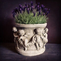 Pair Of Cherub Pot Large Stone