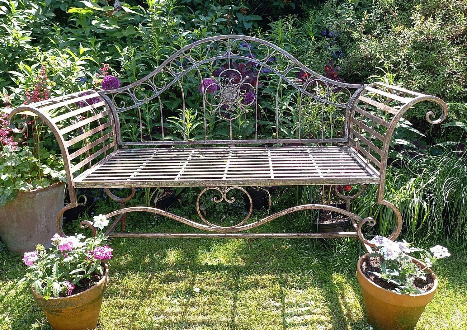 Ornate Verdigris Metal Garden Bench, 93cm X 107cm 3 Ornate Verdigris Metal Garden Bench, 93cm X 107cm
