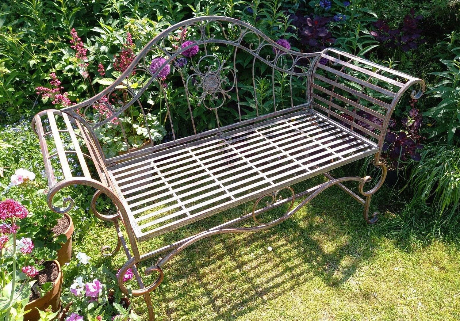 Ornate Verdigris Metal Garden Bench, 93cm X 107cm 4 Ornate Verdigris Metal Garden Bench, 93cm X 107cm - Image 2