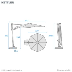 Kettler 3.3m Free Arm Grey Frame / Grey Taupe Canopy Parasol (with LED Lights And Wireless Speaker) 9 Kettler 3.3m Free Arm Grey Frame / Grey Taupe Canopy Parasol (with LED Lights And Wireless Speaker) -Growhaus Zone l Kettler freearm