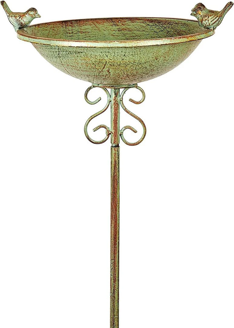 Verdigris Metal Bird Table/Bath With Ornamental Bird Sculptures 3 Verdigris Metal Bird Table/Bath With Ornamental Bird Sculptures