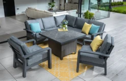 Hartman Aurora Square Corner Sofa Set With Adjustable Table & Lounge Chairs - Matt Xerix/Zenith
