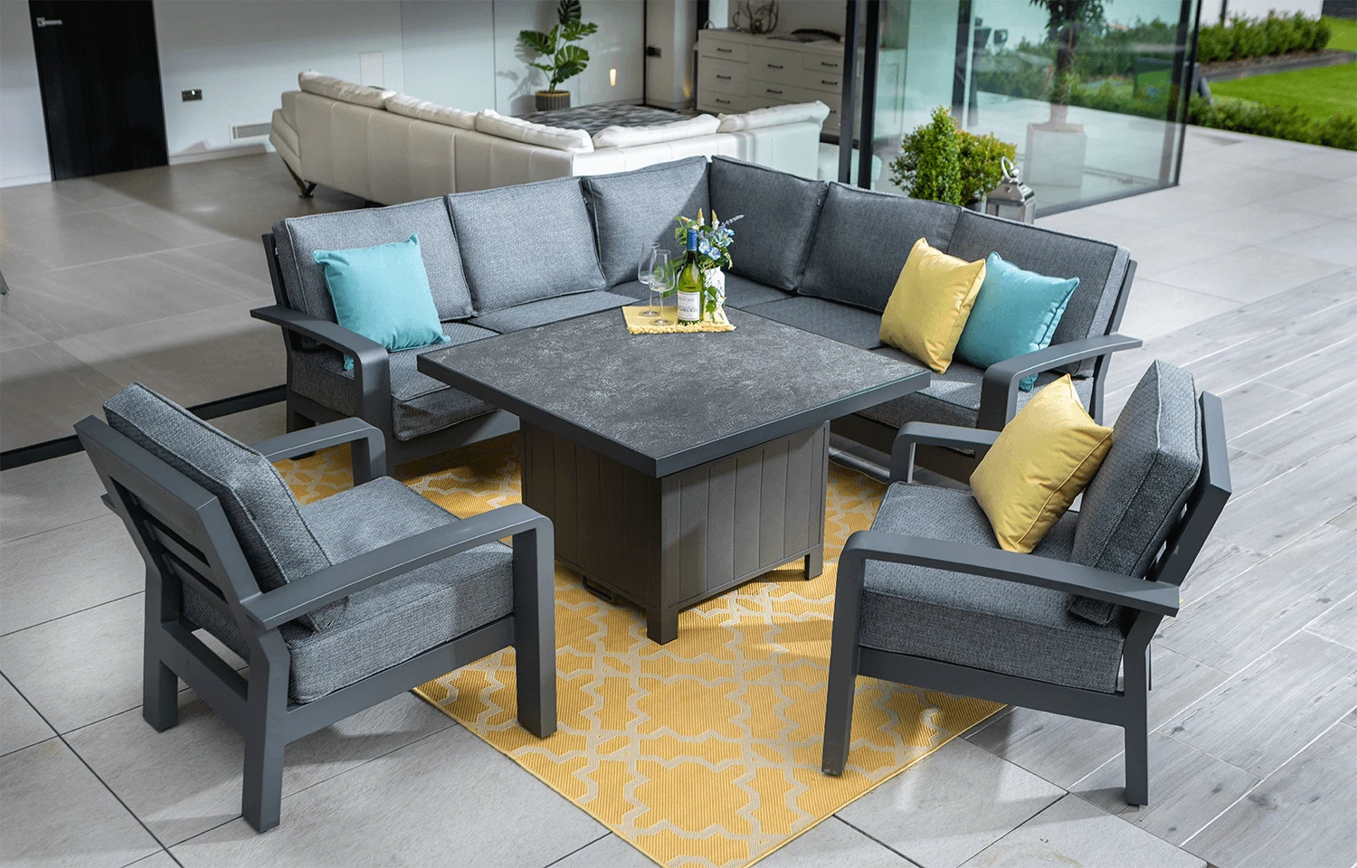 Hartman Aurora Square Corner Sofa Set With Adjustable Table & Lounge Chairs - Matt Xerix/Zenith 3 Hartman Aurora Square Corner Sofa Set With Adjustable Table & Lounge Chairs - Matt Xerix/Zenith