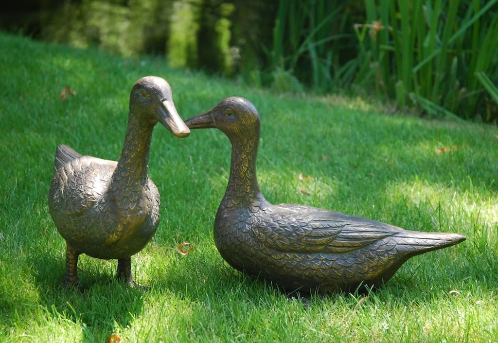 Pair Of Duck Garden Ornaments In Cast Aluminium With Antique Bronze Finish 3 Pair Of Duck Garden Ornaments In Cast Aluminium With Antique Bronze Finish