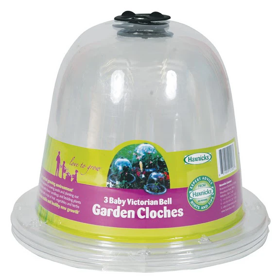 3 X Haxnicks Clear Plastic Baby Bell Jar Cloches: With Pegs 3 3 X Haxnicks Clear Plastic Baby Bell Jar Cloches: With Pegs