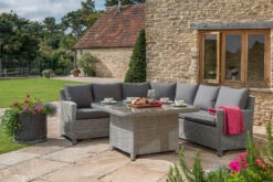 Kettler Palma Grande Corner Sofa Set With Glass Topped Table In White Wash / Taupe