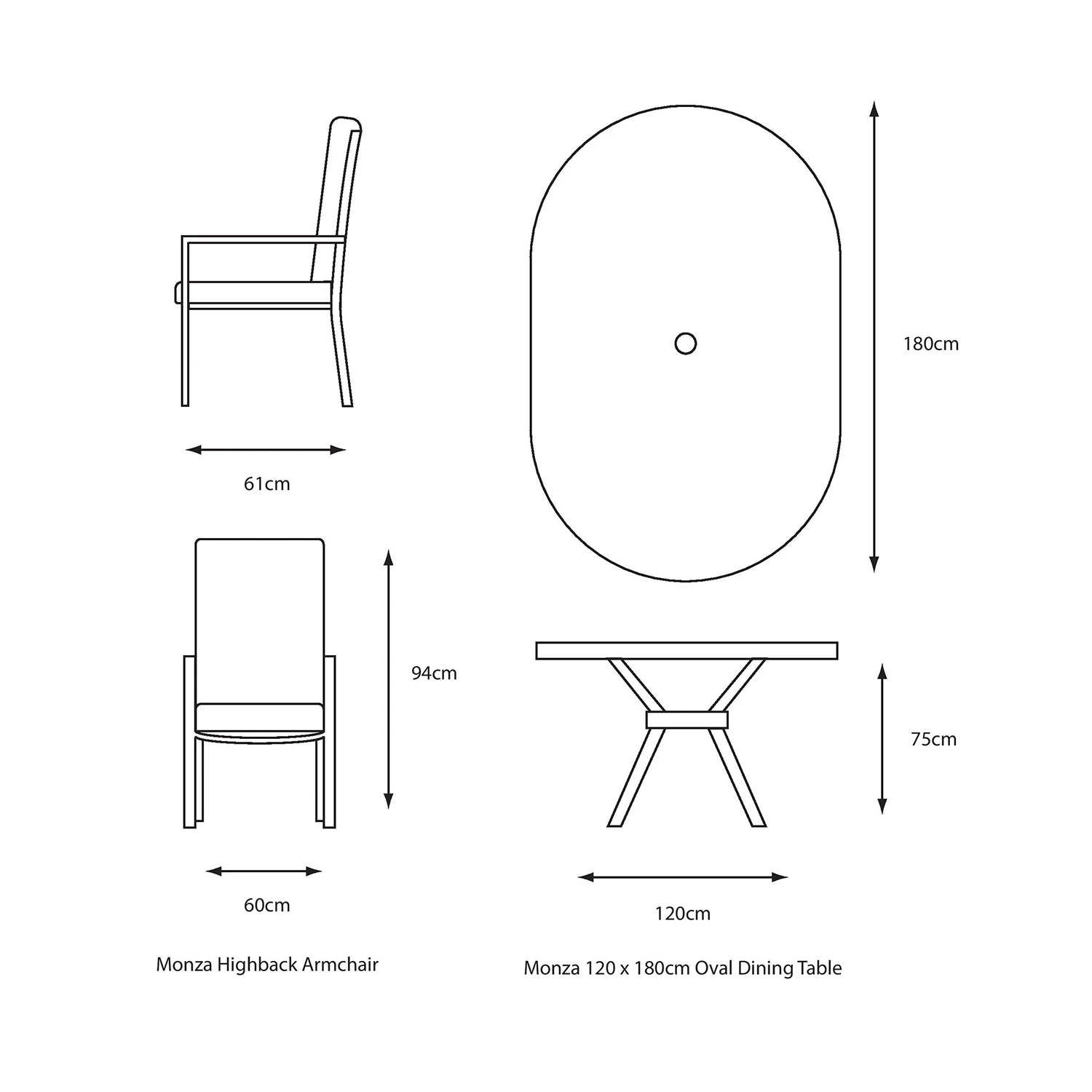LG Monza 6 Seat Set With Highback Armchairs And 3.0m Parasol 8 LG Monza 6 Seat Set With Highback Armchairs And 3.0m Parasol - Image 6
