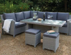 Kettler Palma Right Hand Corner Sofa Set In White Wash With Glass Top Table