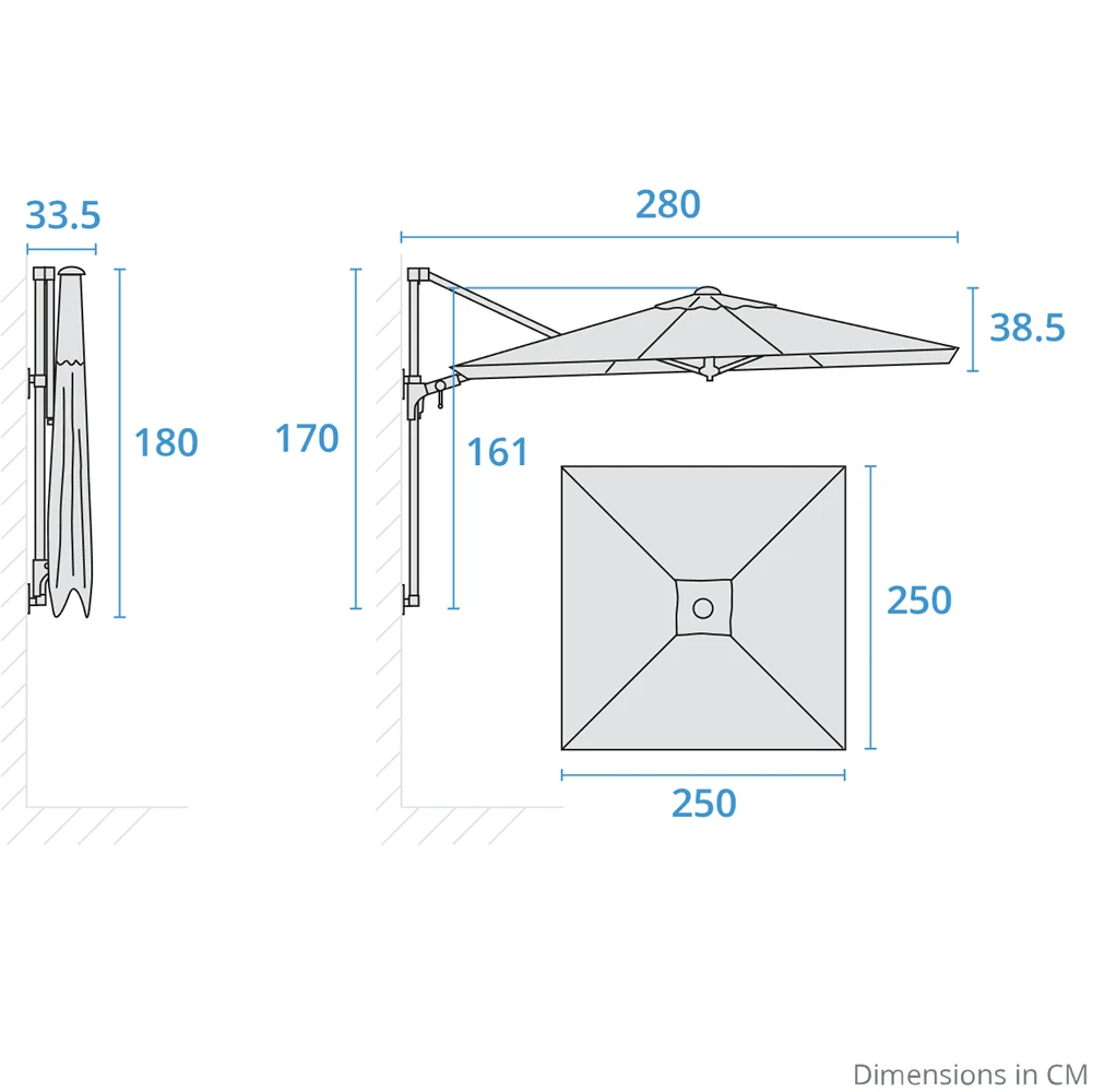Kettler 2.5m Wall Mounted 2.5m Square Grey Frame / Taupe Canopy 6 Kettler 2.5m Wall Mounted 2.5m Square Grey Frame / Taupe Canopy - Image 4