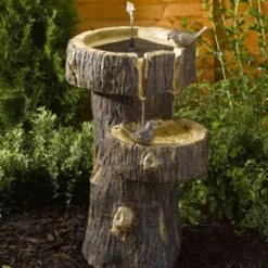 Solar Power Tree Trunk Birdbath -Growhaus Zone tree trunk lifestyle